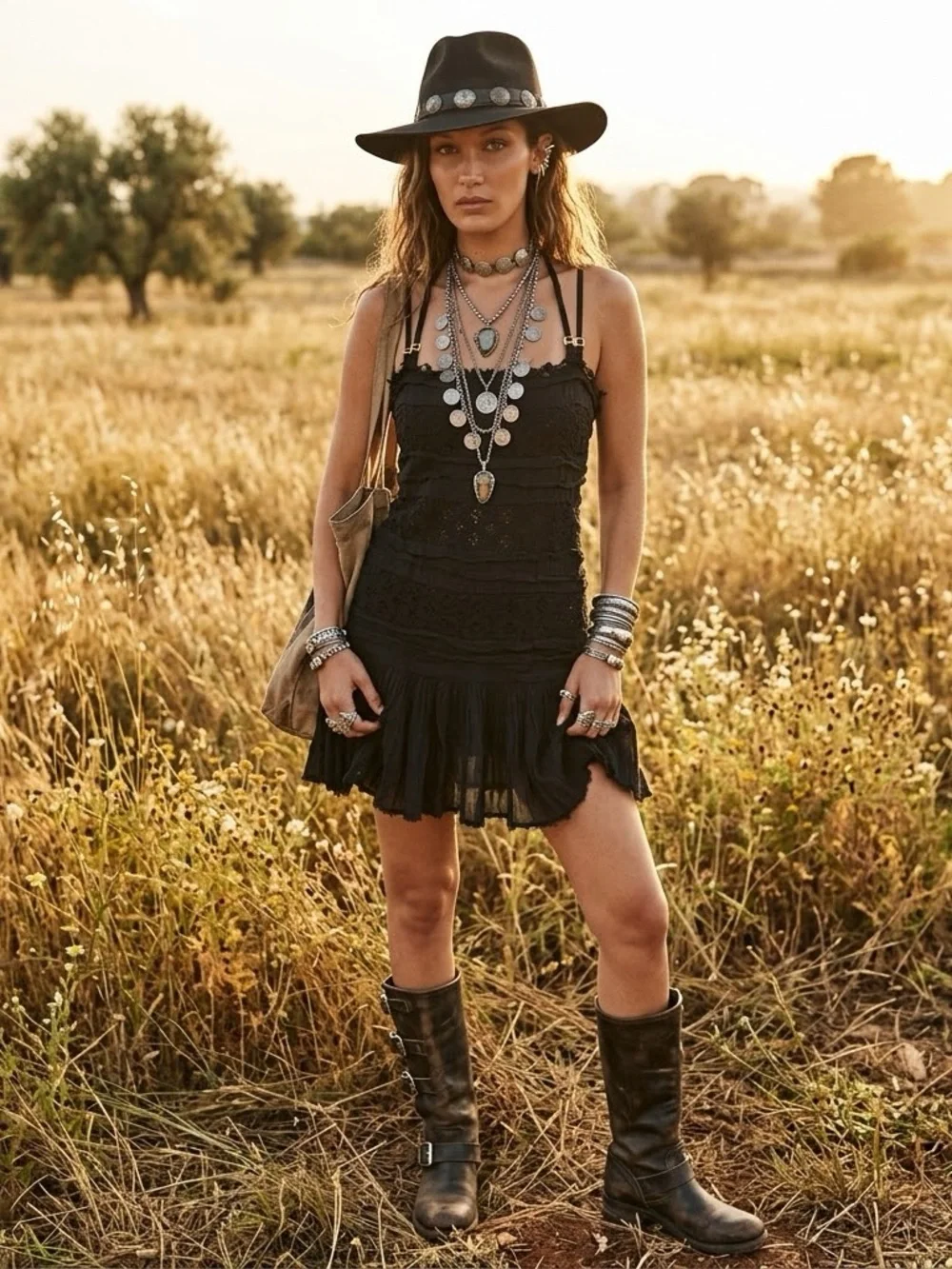 Free People Black Tiered Boho Mini Dress - Picture 1 of 3